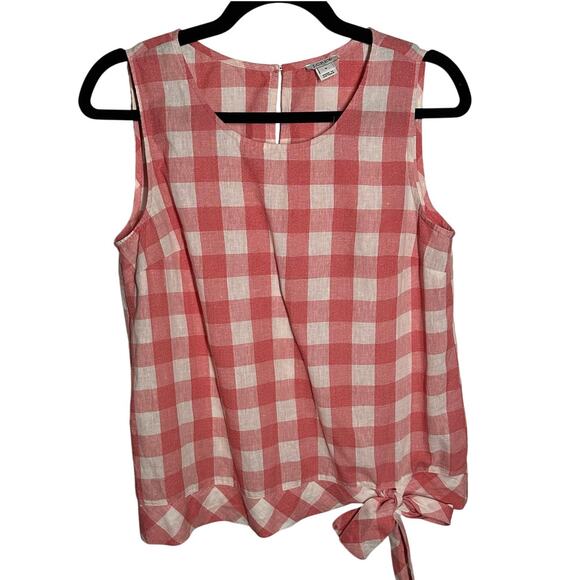 J. Crew Women's Gingham Side Tie Sleeveless Top Red White Size 6 Cotton Linen - Picture 1 of 8
